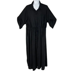 Torrid Womens 5X L Black Button-Up 3/4 Sleeve Maxi Dress Side Slits Whimsigoth